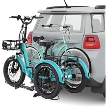 H&ZT Fat Tire Trike Hitch Rack for SUV Truck RV, Foldable Adult Tricycle Platform Carrier Fits 2" Receiver, 270 lbs Heavy Duty 3-Wheel Bike Tow Mount Rack for Max 5" Wide Tires