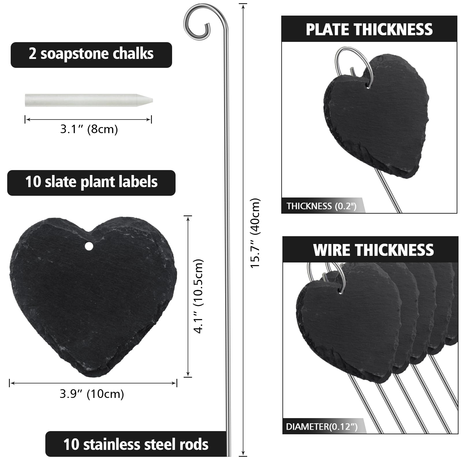 Lot De 10 Panneaux Ardoise Pour Plantes Avec Tiges Métalliques - Étiquettes Jardin Réutilisables