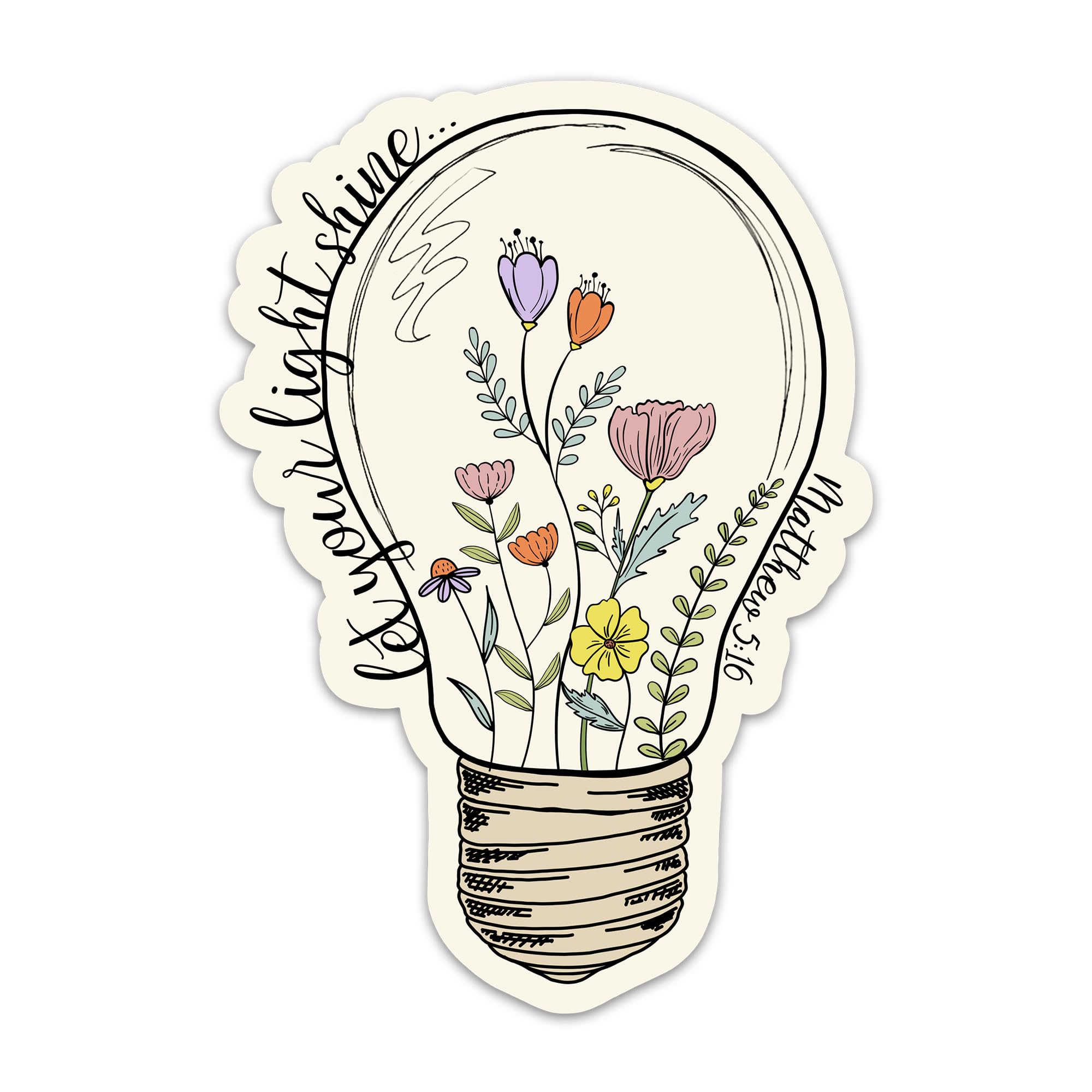 (3PCs) Let Your Light Shine Sticker, Flower in Light Bulb Bible Verse Matthew 5:16 Stickers, Christian Faith Religious Vinyl Waterproof Scripture