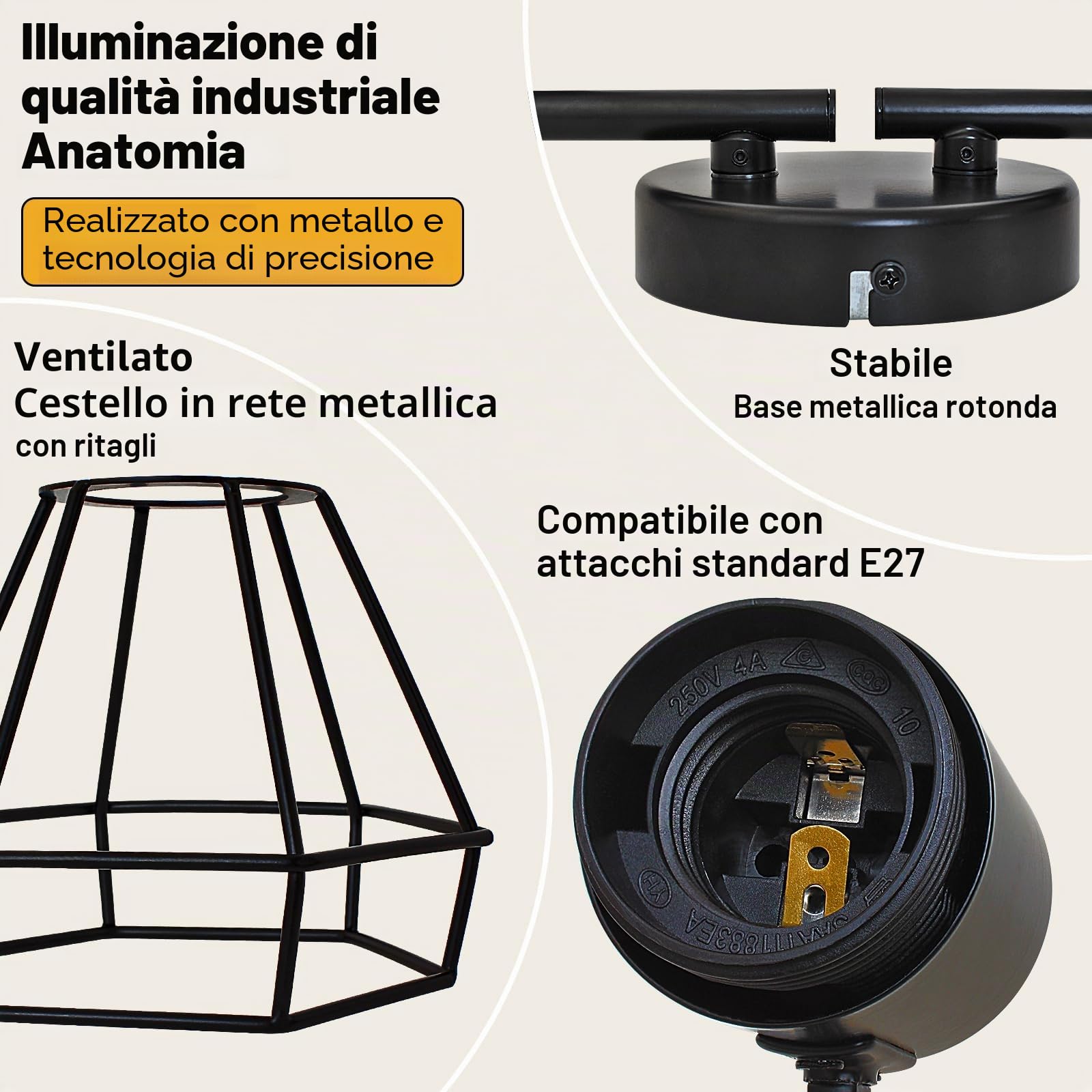 Plafoniera Faretti, 4 faretti da soffitto a Led Interni Base E27, plafoniera girevole a 350° LED, plafoniera, lampada da soffitto per camera da letto, corridoio, max 60 W (senza lampadina)