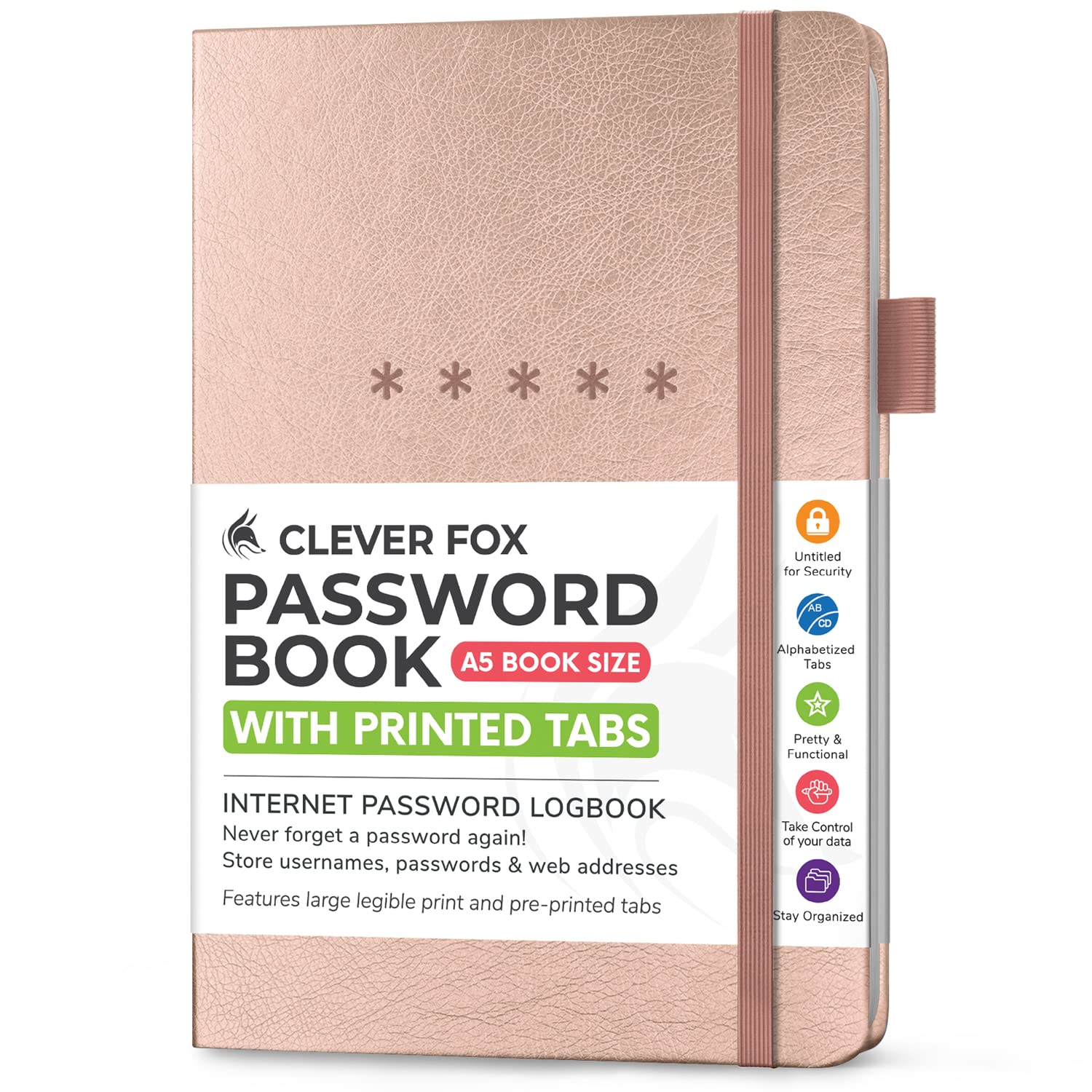 Clever Fox Password Book – Alphabetized Internet Address & Password Organizer – Computer & Website Password Keeper Notebook – Log-In Password Journal