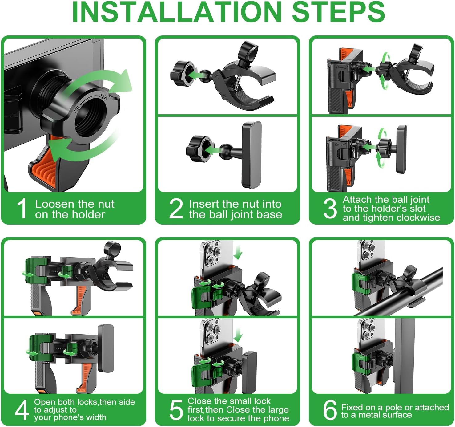 2-in-1 Golf Cart Phone Holder Mount [magnetic base&vise clamp] Compatible with All 4.5-7" Smartphones (iPhone/Galaxy/Google).Universal Fit for Golf Accessories,EZGO/Club Cars/Yamaha/Golf Cart - Image 7