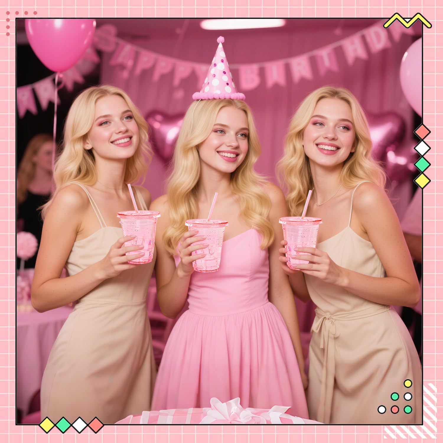 100 Set Pink Plastic Cups with Lids and Straws 12 oz Disposable Drinking Clear Cups for Wedding Pink Birthday Party Supplies - Image 3