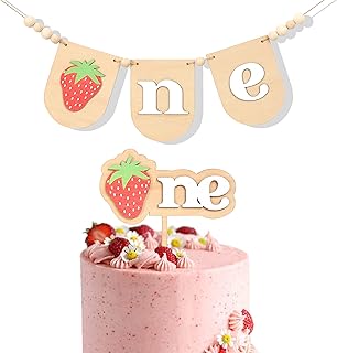 Girl First/1st Birthday Strawberry Banner Set - Strawberry Cake Topper Wood, Strawberry Birthday Party Decoration, Berry Sweet One Birthday Banner, First High Chair Wood Garland For Baby Shower(Wood Strawberry 1st Birthday Toppers/Banner Set)