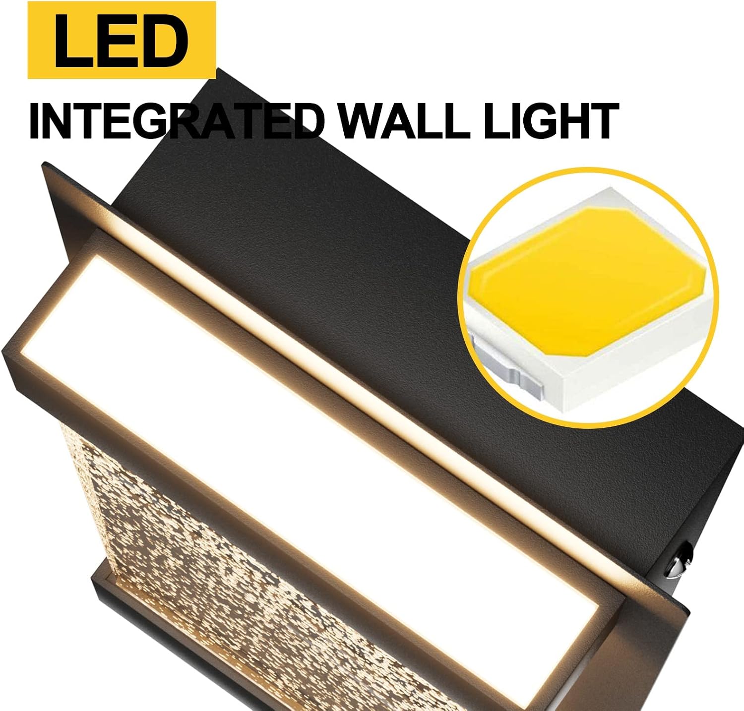 Led Modern Wall Sconce with Crystal Bubble Glass 3000K Outdoor LED Porch Light Indoor Outdoor Sconce Wall Lighting Black Wall Mount Light Fixture - Black
