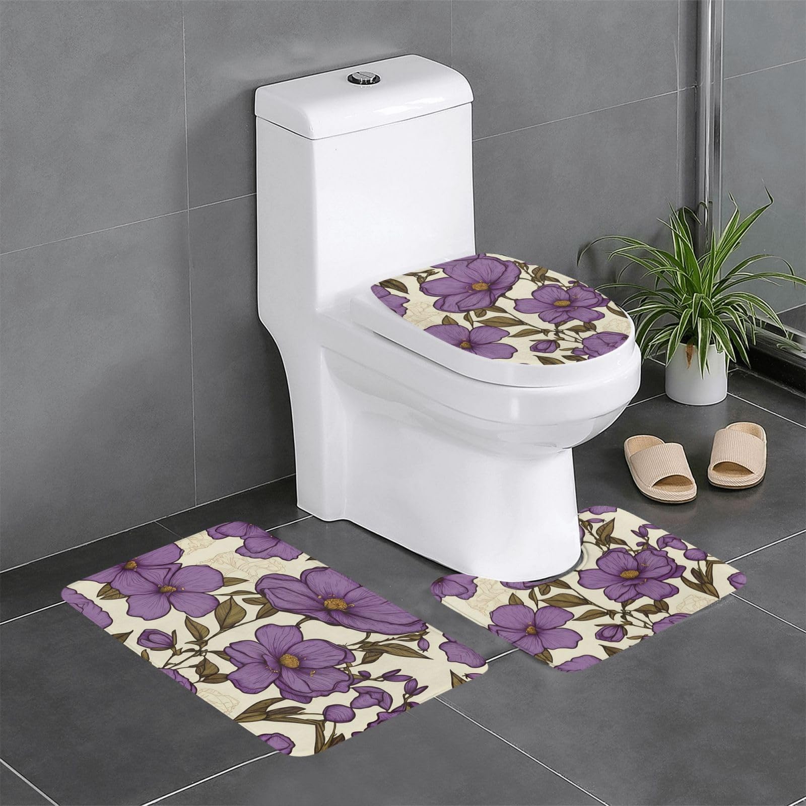 Tapis de bain rectangulaire U et O ensemble de douche anti-glisse violet 3 pièces