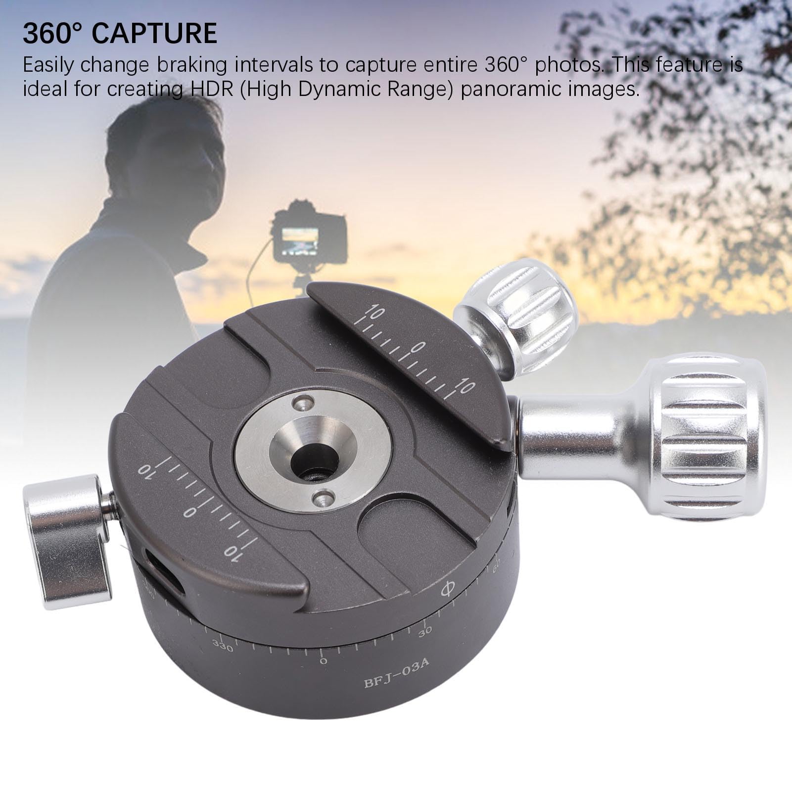 Lazmin112 Obrotowy Zacisk Panoramiczny 360°, Wykonany ze Stopu Aluminium Lotniczego Obrabianego CNC z wbudowaną poziomicą i Zaciskiem Arca, do Statywów Lustrzanki Cyfrowe Fotografia HDR