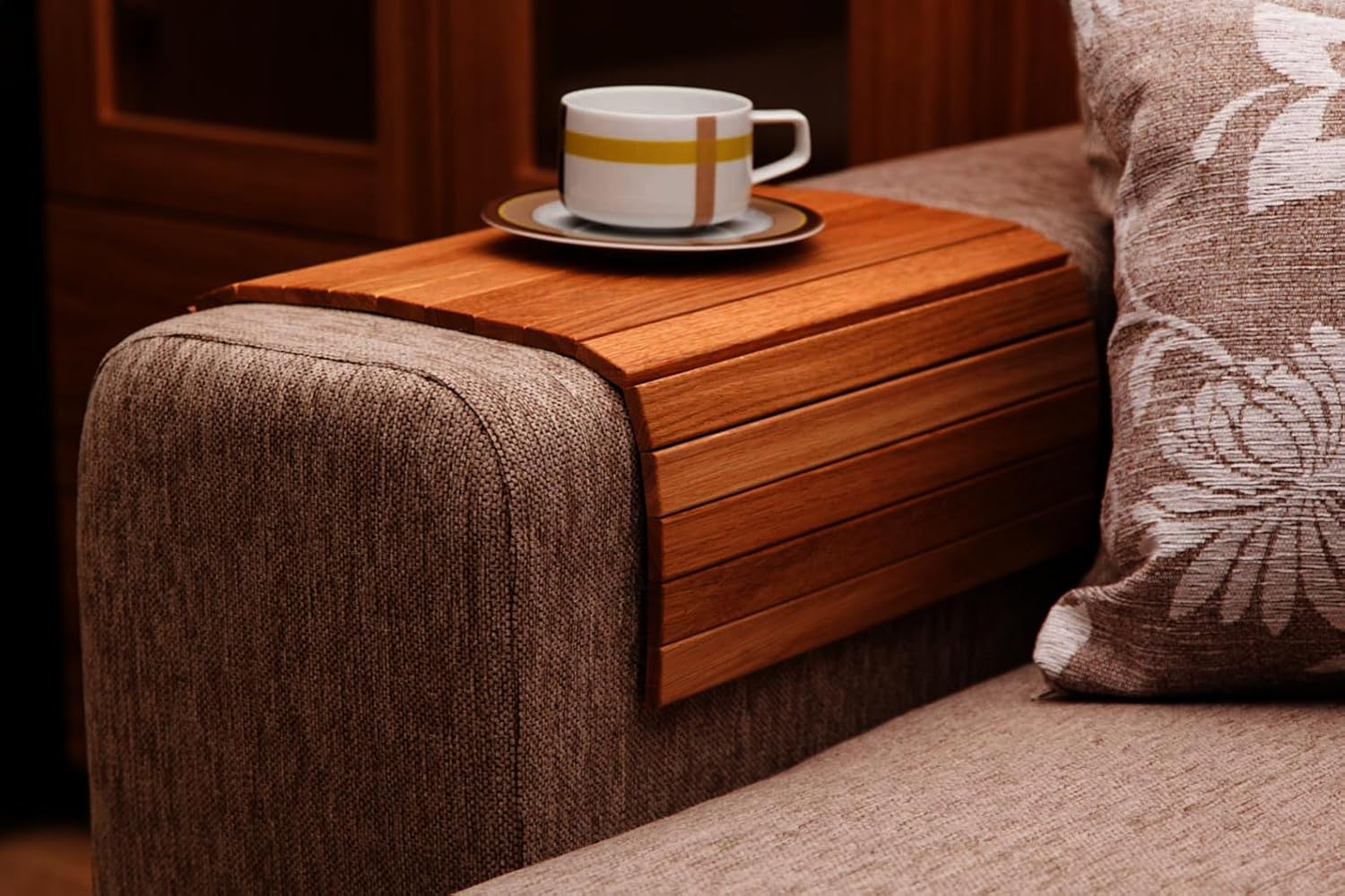 Food Grade Flexible and Foldable Wooden Sofa Armrest Tray - Convenient Dining and Snack Holder for Sofa or Armchair Dining Table Mat |Suitable for Food/Drinks/Snacks/Cup Coaster