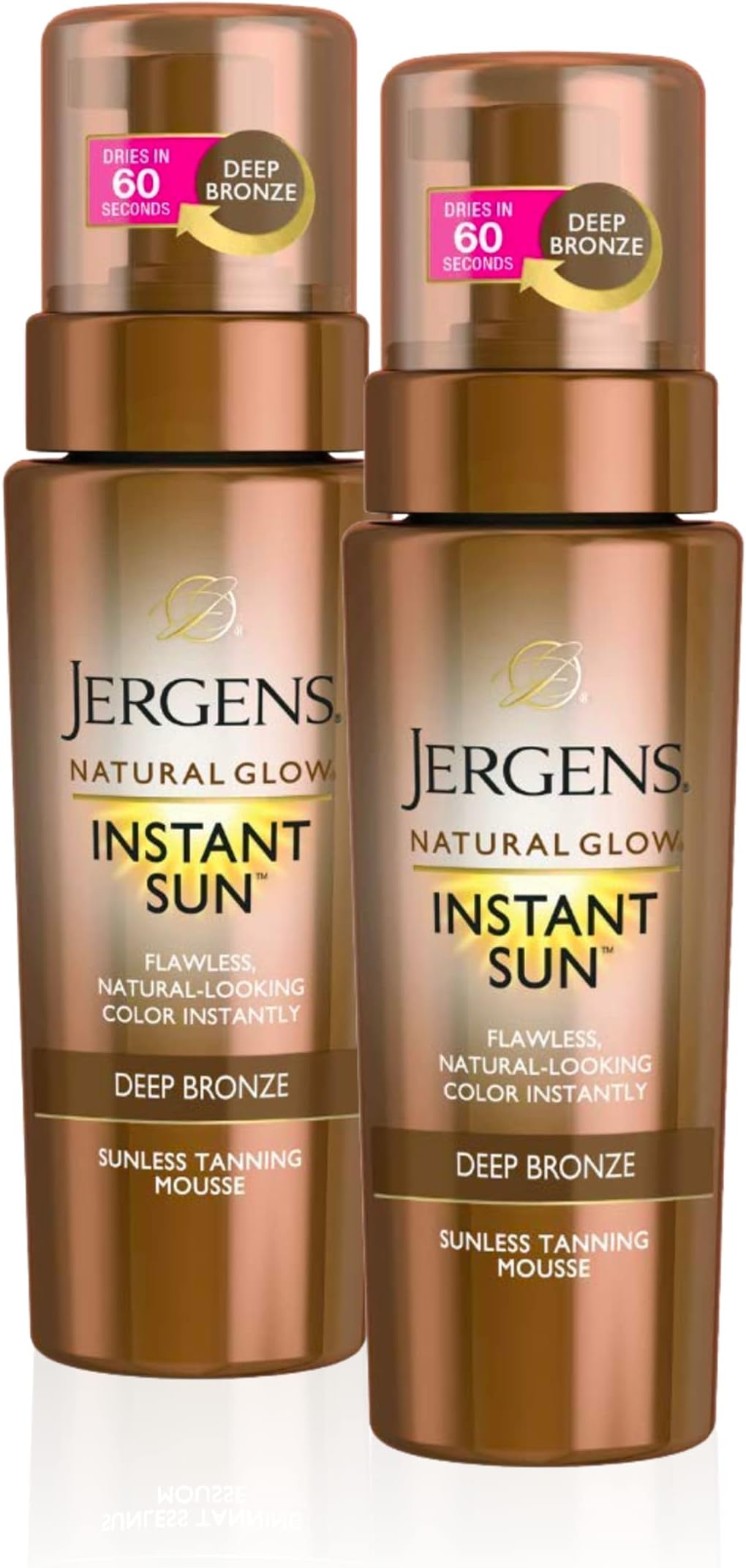 Jergens Natural Glow Instant Sun Body Mousse, Self Tanner for Deep Bronze Tan, Sunless Tanning Body Bronzer for Natural Looking Color Instantly, 6 Oz, Pack of 2