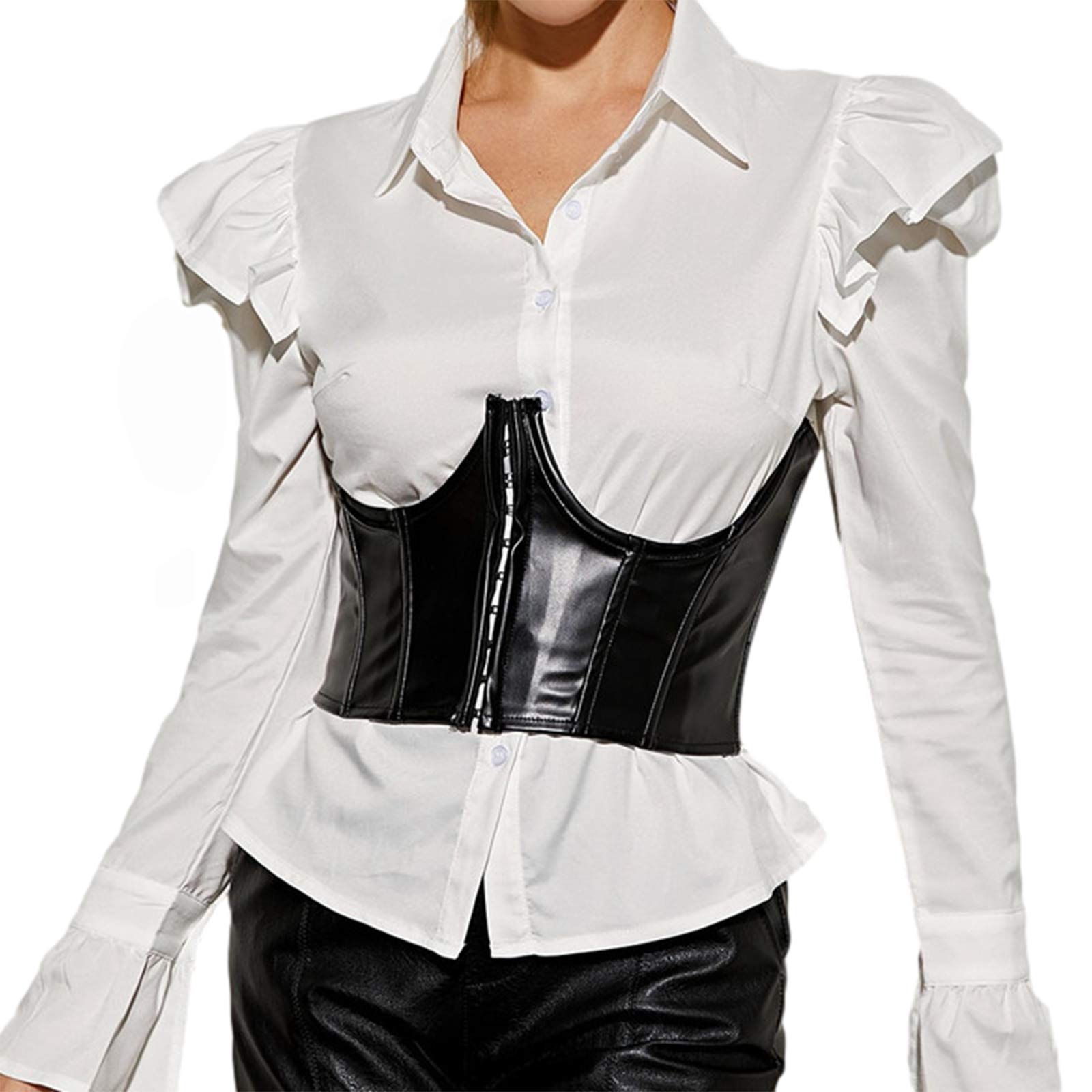 Women Push Up Bustiers Corset Underbust Gothic PU Leather Crop Tops Waist Corset Clubwear Party Outwear