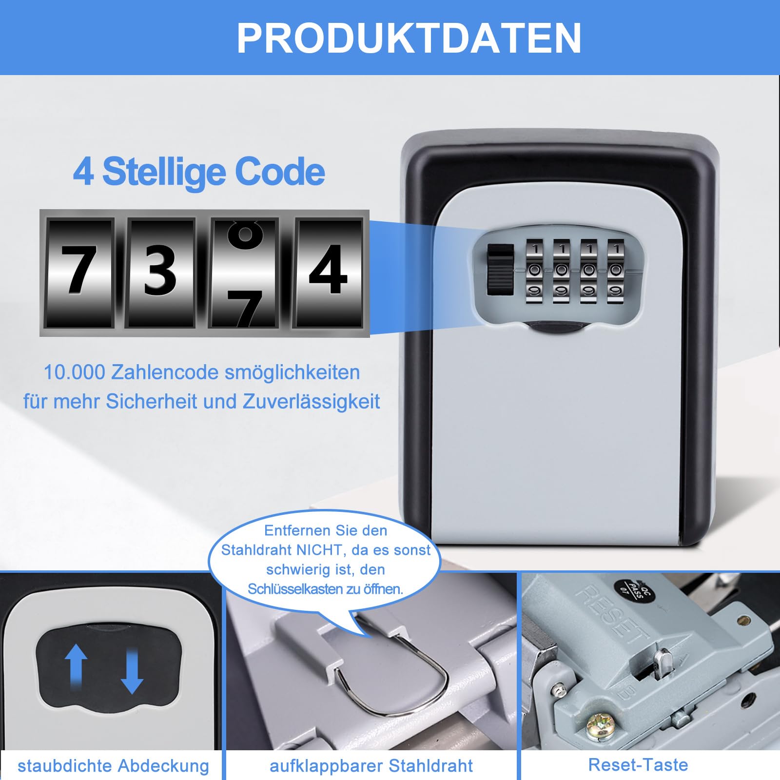 ZHEGE Caja Fuerte Llaves Montaje en Pared, Caja Llaves con Codigo de 4 Digitos Exterior, Caja Seguridad Llaves para Bloque de Pisos, Oficina, Hogar, Garage, Almacén, Airbnb (Negro)