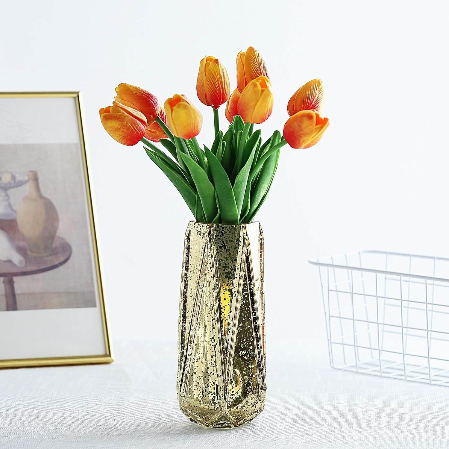 Efavormart 10 Pcs Real Touch Artificial Tulips, 13" Lifelike PU Floral Stems for Wedding Bouquets, DIY Centerpieces and Home Party Decor, Orange
