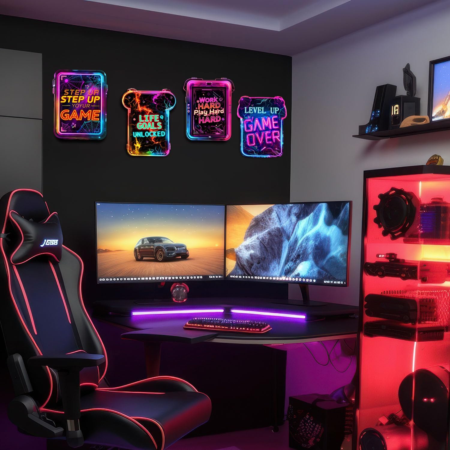 4PCS Gaming Wall Decor for Boy Room Video Game Walls Art Decor Wood Gamer Room Hanging Sign Neon Game Controller Wall Art Print Inspirational Quote Hanging Plaque for Teenage Playroom - Image 6