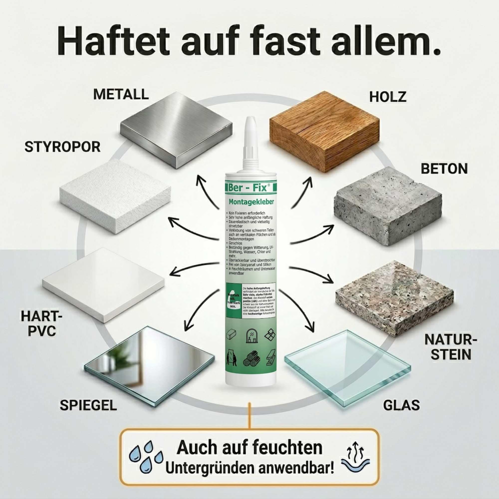 Ber-Fix Montagekleber nur Kleber extra stark weiß 12er Pack