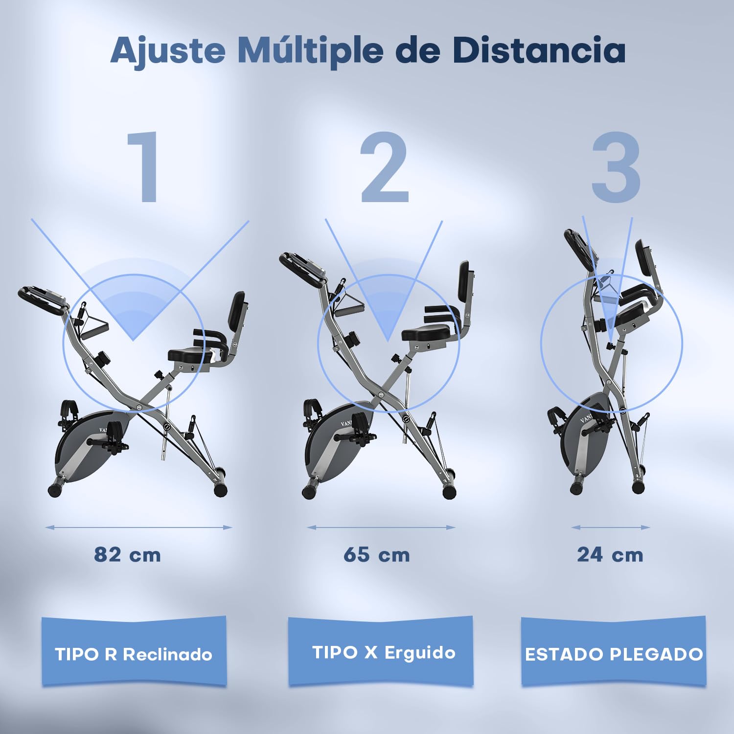 VANNECT Bicicleta Estatica Plegable 5 en 1 con Respaldo y 16 Niveles de Resistencia, Bicicleta Estatica para casa con Banda de Resistencia, Monitor LCD y Medición de Pulso Manual, Capacidad 160 Kg