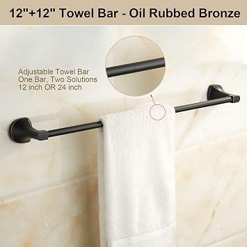 BGL 4 Piece ORB Bathroom Hardware Set - Wall Mounted Bathroom Accessories Set with Towel Bar, Towel Ring, Toilet Paper Holder, Robe Hook - Rustproof Bathroom Towel Bar Set
