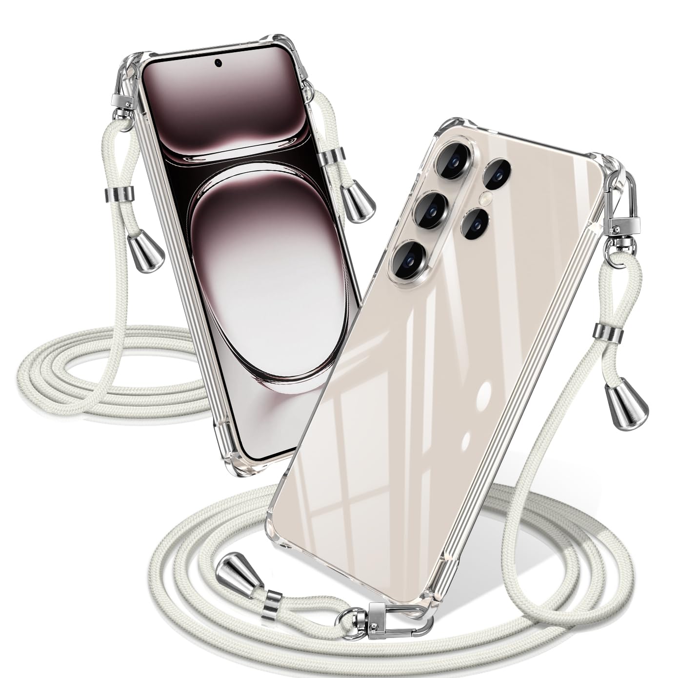 Galaxy S26 Ultra ケース クリア ショルダー 耐衝撃 スマホケース ギャラクシーS26 Ultra カバー 透明 織りストラップ付き 肩がけ 首掛け 紐付き 縄掛け 斜めがけ クロスボディ 多目的キャリー ファッションデザイン TPUスマホ (ホワイト)
