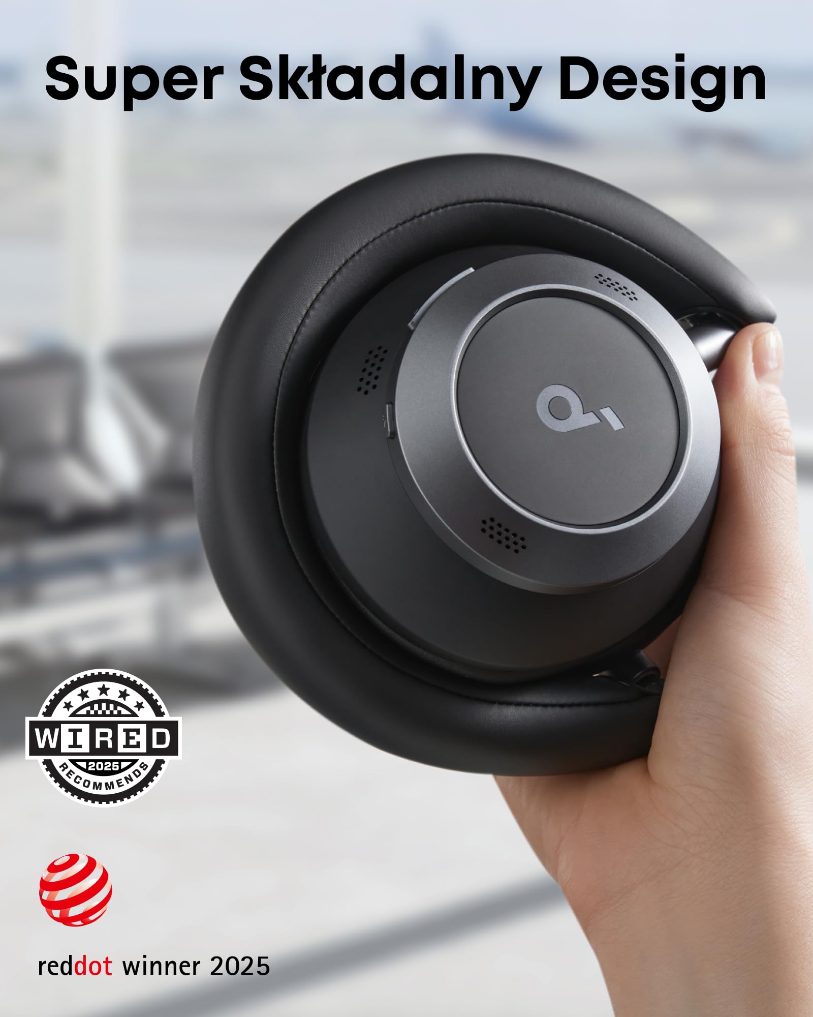 soundcore Space One Pro firmy Anker(odnowiona), adaptacyjne słuchawki z aktywną redukcją szumów wspierane 6 mikrofonami, super składana konstrukcja, bezstratne 60 godz. dźwięku, ultraszybkie ładowanie