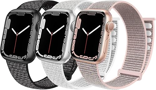 Geoumy Paquete de 3 correas deportivas de nailon compatibles con Apple Watch de 1.496 pulgadas, 1.575 pulgadas, 1.654 pulgadas, 1.732 pulgadas,