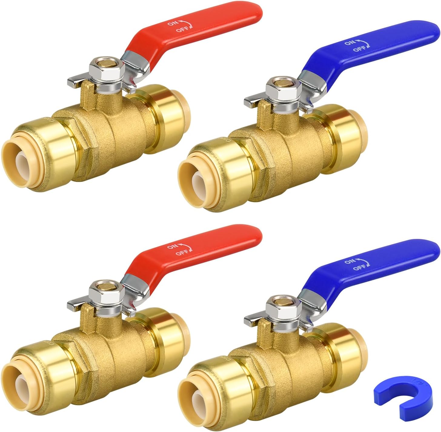 Push Fit Ball Valve, 4 Pack 1/2" Push-Fit Full Port Ball Valve with Disconnect Clip, Push-to-Connect Water Shut Off Valve for Hot and Cold Water, for PEX PVC or Copper Pipes