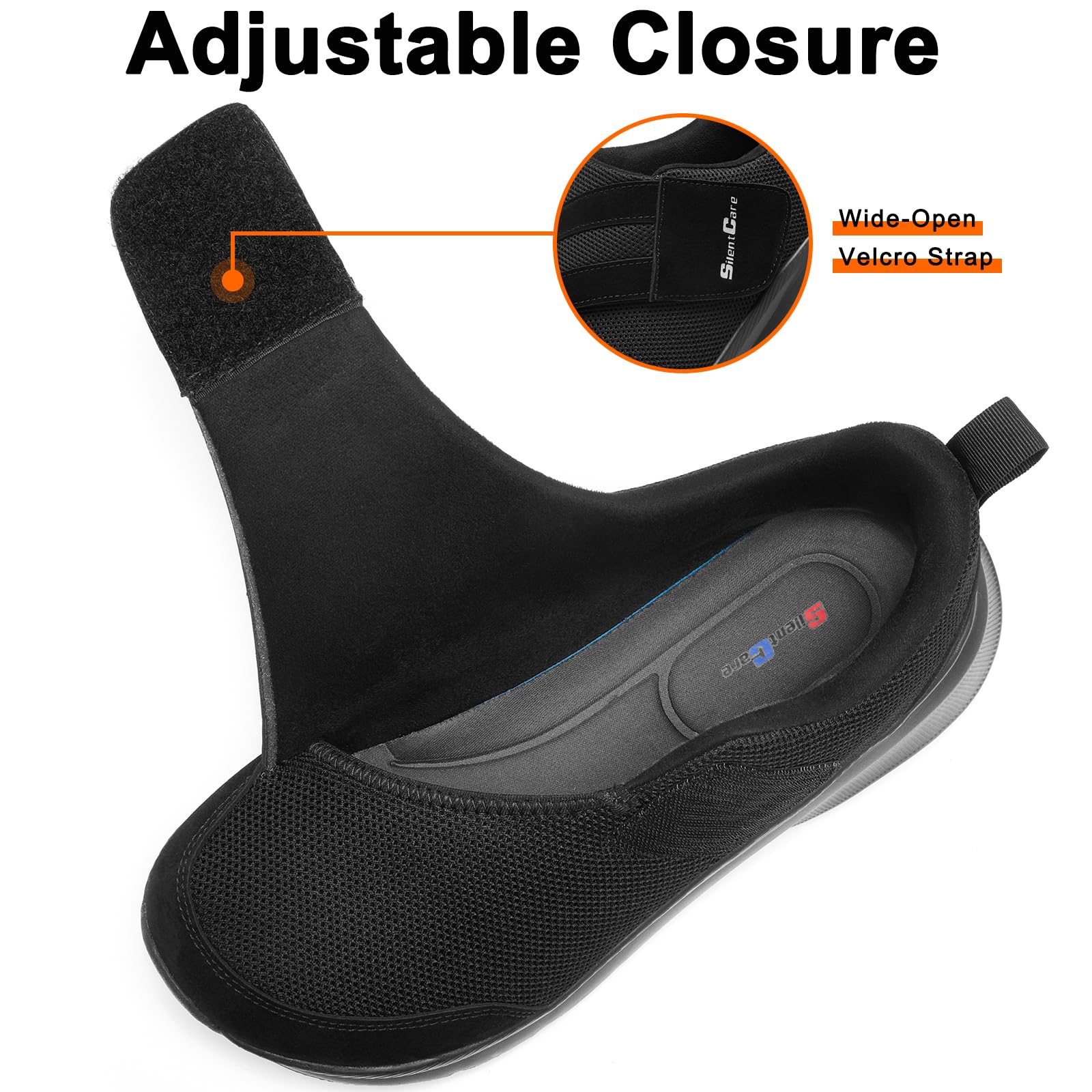 SILENTCARE Buty dla diabetyków dla mężczyzn, szerokie palce, wsuwane, dla opuchniętych stóp, regulowane buty do chodzenia dla osób starszych łagodzące ból stóp, neuropatia