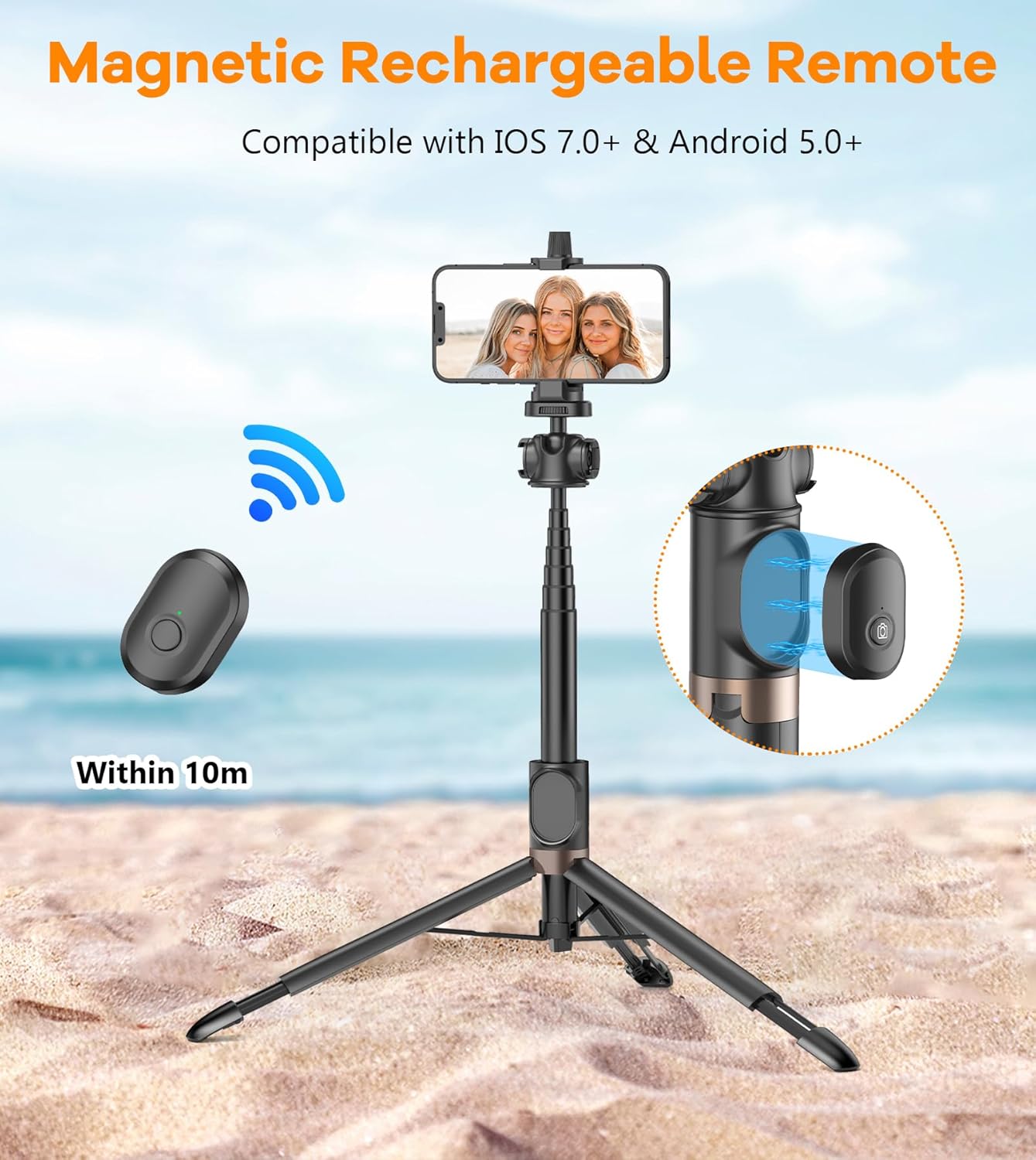 Upgraded 60" Tripod for Phone & Camera,1/4” Screw Camera Tripod Stand with Magnetic Remote & Phone Holder,Portable Tripod Stand with Cold Shoe for iPhone Android/Small Camera/DSLR/Webcam/Ring Light
