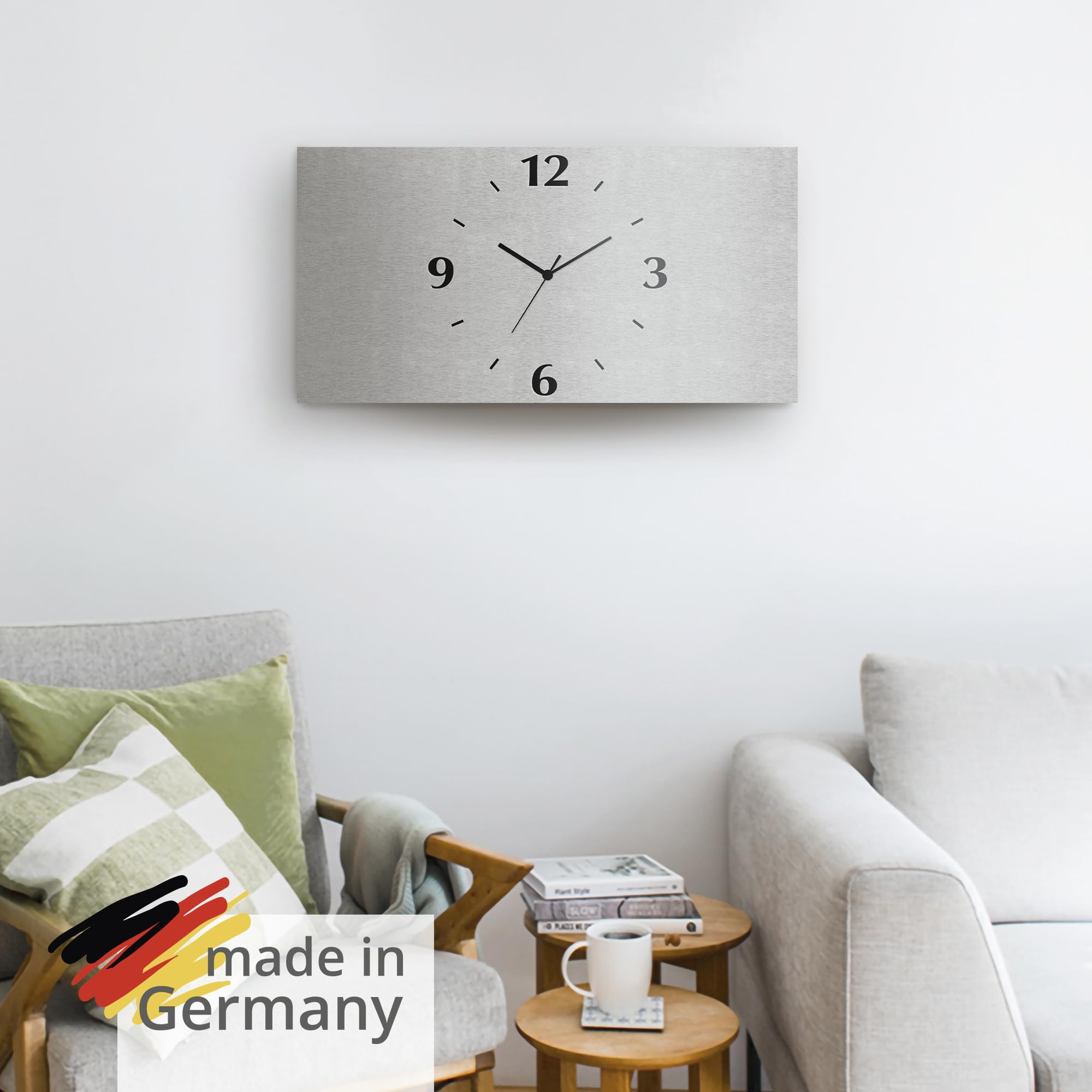 ARTLAND Wanddeko Wanduhr ohne Tickgeräusche Alu Funkuhr 50x25 cm Eckig Lautlos 3D Design Schlichtes Design Modern S7KZ