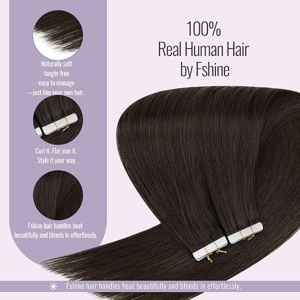 Fshine Extension Capelli Veri Biadesivo Marrone Scuro Extension Biadesive Capelli Veri Lisci 30 cm 50 g 20 pcs Tape Invisibili Biadesive Remy Adesive Umani Festa Colore 2 - 4
