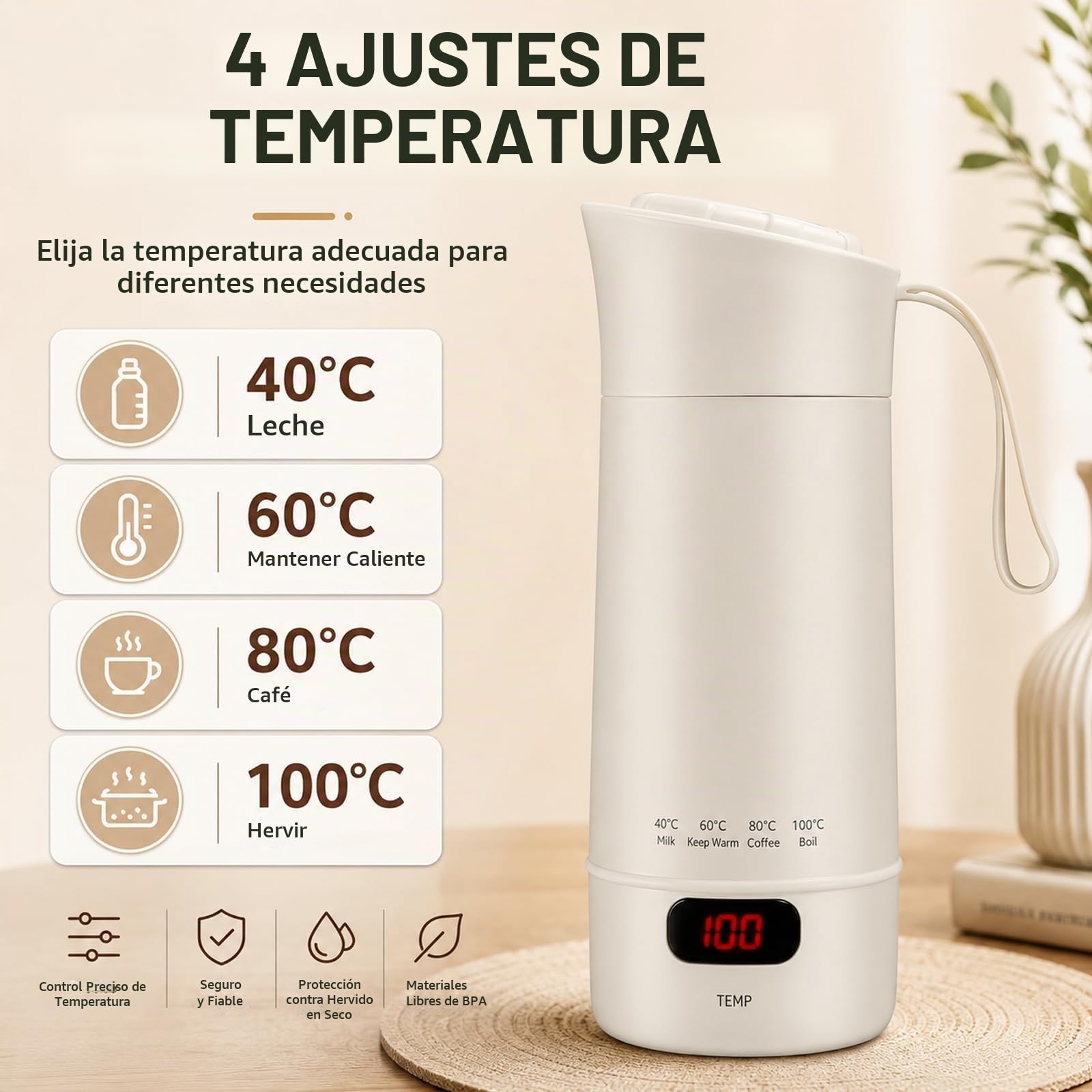 400ML Taza de Agua Eléctrica con Ajuste de La 4-Temperaturas