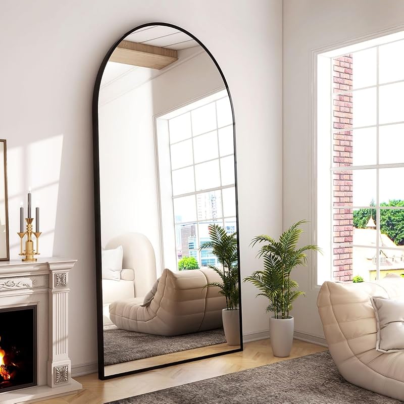 Espejo arqueado de longitud completa de 76 "x 34" Espejos grandes de cuerpo completo, negro | Espejo independiente de gran tamaño con marco de aleación de aluminio para colgar inclinado, espejos montados en la pared para dormitorio y sala de estar