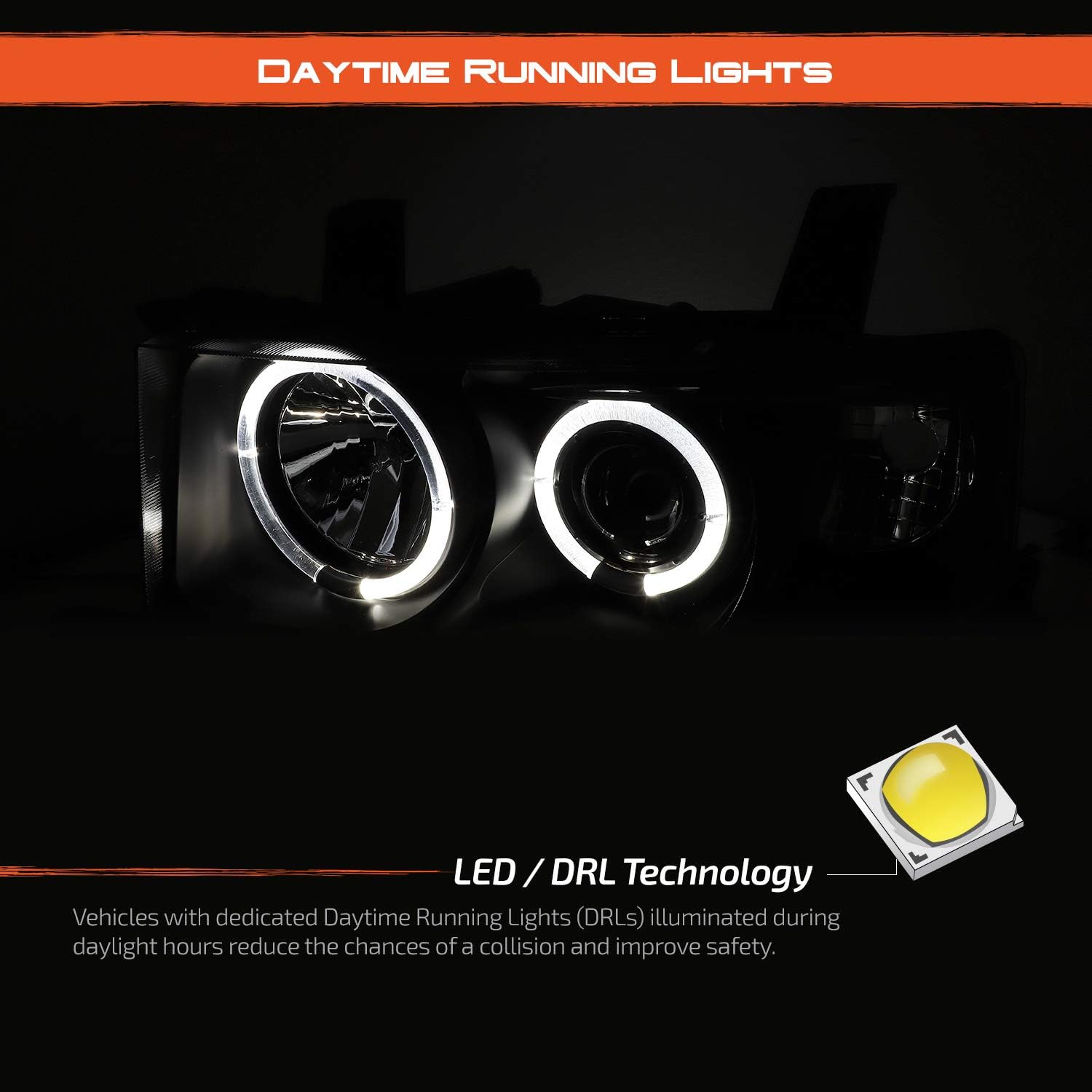 AKKON - For Scion XB BB Black Bezel Dual LED Projector Headlights Front Driver/Passenger Replacement Lamps