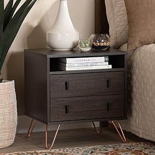Baxton Studio Glover Modern and Contemporary Dark Brown Finished Wood and Rose Gold-Tone Finished Metal 2-Drawer Nightstand