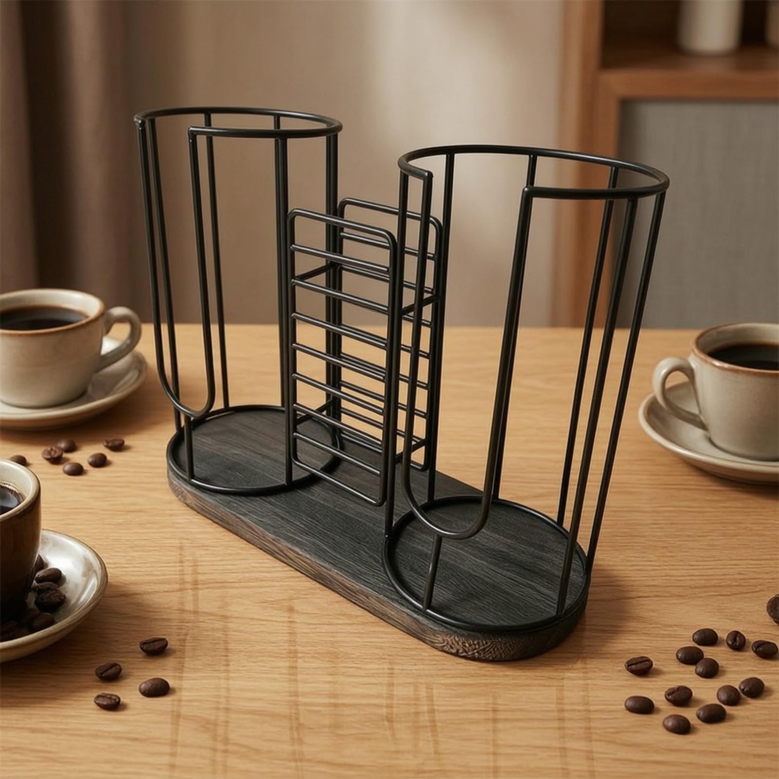 Gralara Rack Portavasos Encimera Negro | Resistente, Dispensador Vasos Papel para mostrador, Organizador Escritorio para Vasos, Bar, Cafetería, Estilo C