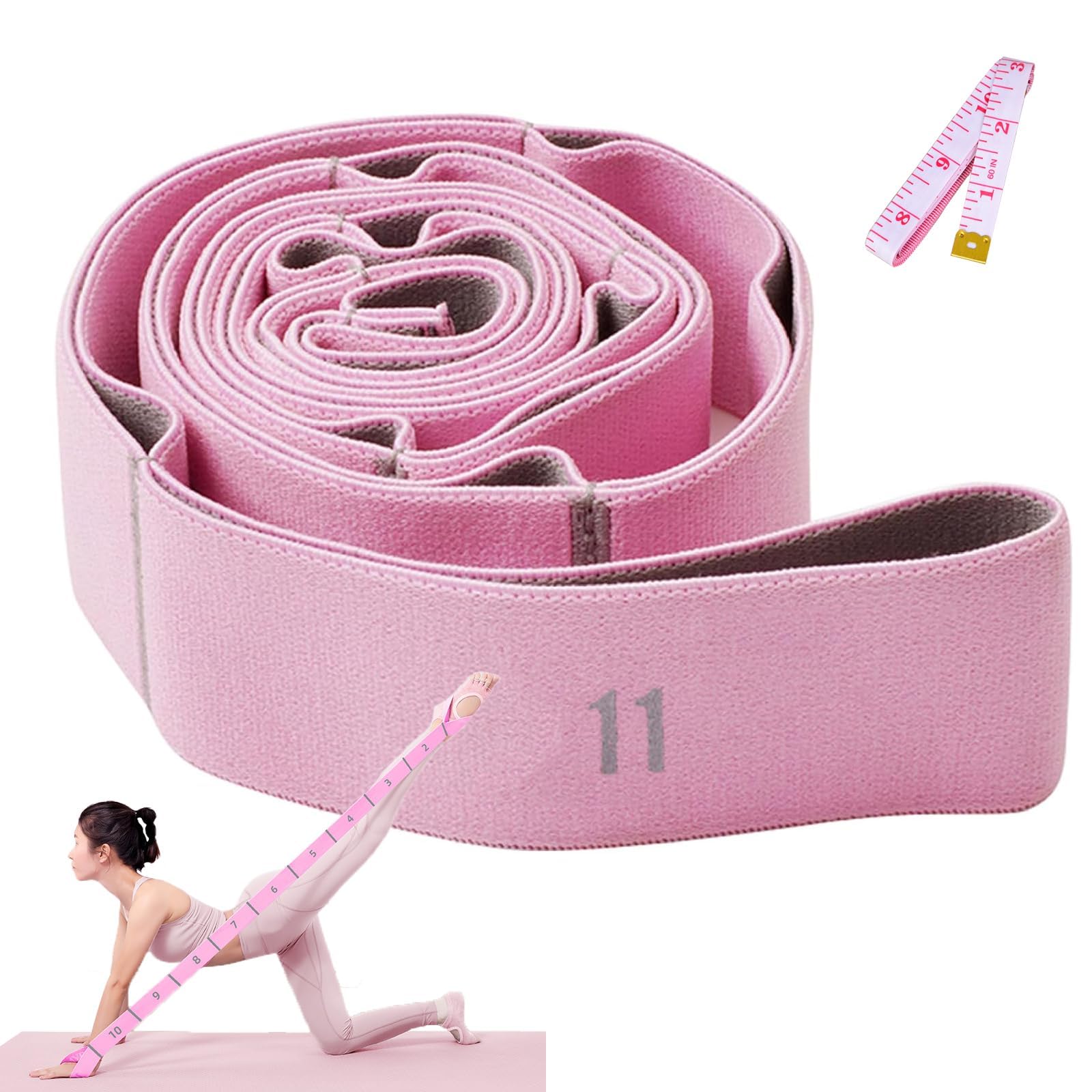 STAYOUNG Stretching Straps - Elastic Exercise Band, Premium Nylon, Durable, 11 Sections, Suitable for Pilates, Fitness, Yoga, Physiotherapy, Ballet,Dance (Pink)