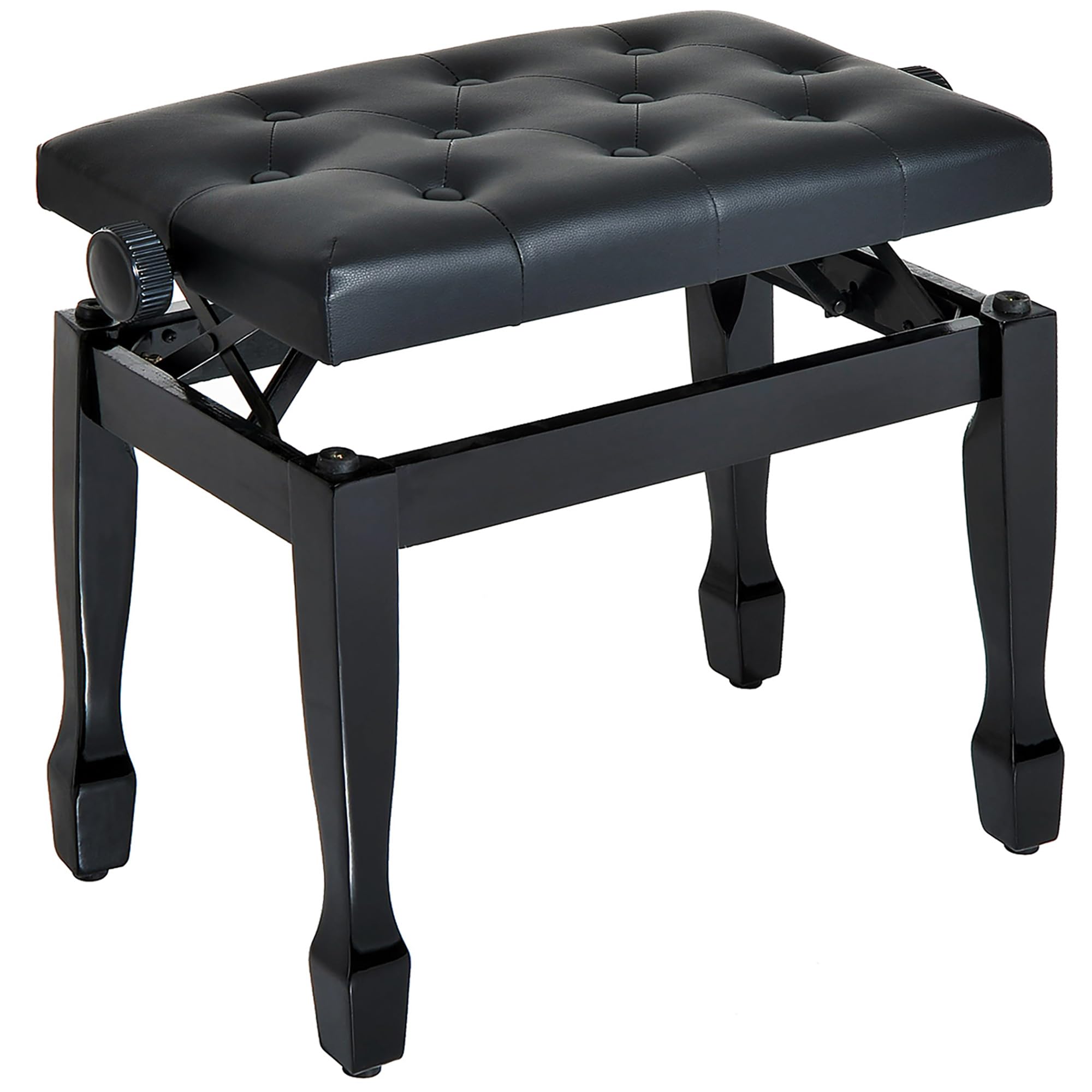 Banqueta para piano, taburete, asiento con altura ajustable, negro, de madera y piel sintética, 13
