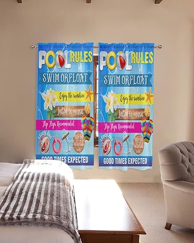 Miniatura 3 de Pool Rules Sheer Curtains 72 Inches Long Rod Pocket Voile Curtains Drapes Blue Summer Beach Nautical Coastal Starfish Anchor Living Room Curtains