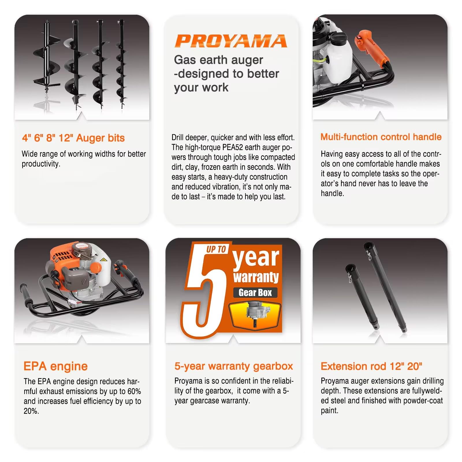 Snapklik.com : PROYAMA 54cc Post Hole Digger Gas Powered 2 Cycle Earth ...