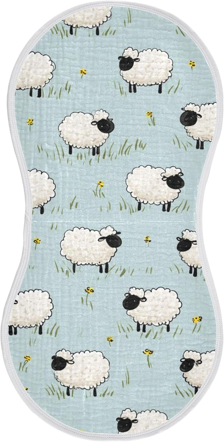 Cute Cartoon Sheep Burp Cloths Baby Boys Girls Absorbent Soft Cotton Burping Cloths Rags 4 Pack