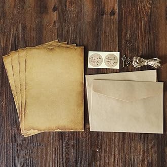 Bricohepmismo 2 Set Vintage Letter Paper Envolopes Kraft Retro Antique Style Letter Invitation Envelopes Writing Paper with Rope Accessories
