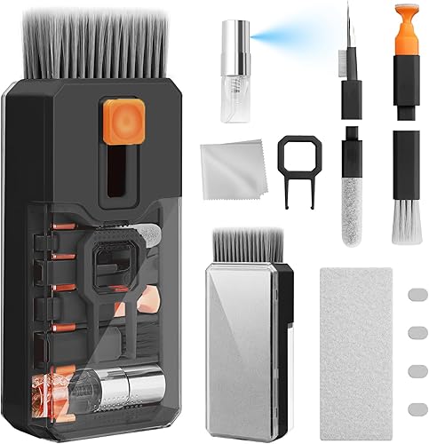 Ordilend Kit de limpieza de teclado, limpiador de laptop, kit de limpieza de cámara de computadora todo en uno, herramienta de cepillo, limpiador