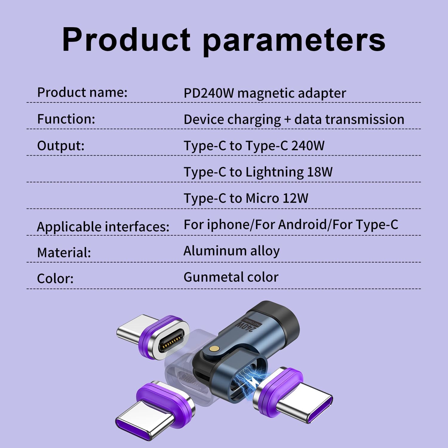 USB C Magnetic Adapter 240W(2Pack), 16PIN USB C 90 Degree Adapter/C Right Angle Adapters/360°Rotating C to C Adapters for 1Phone 17/16/15, 1Pad Series, Tablet, Laptop