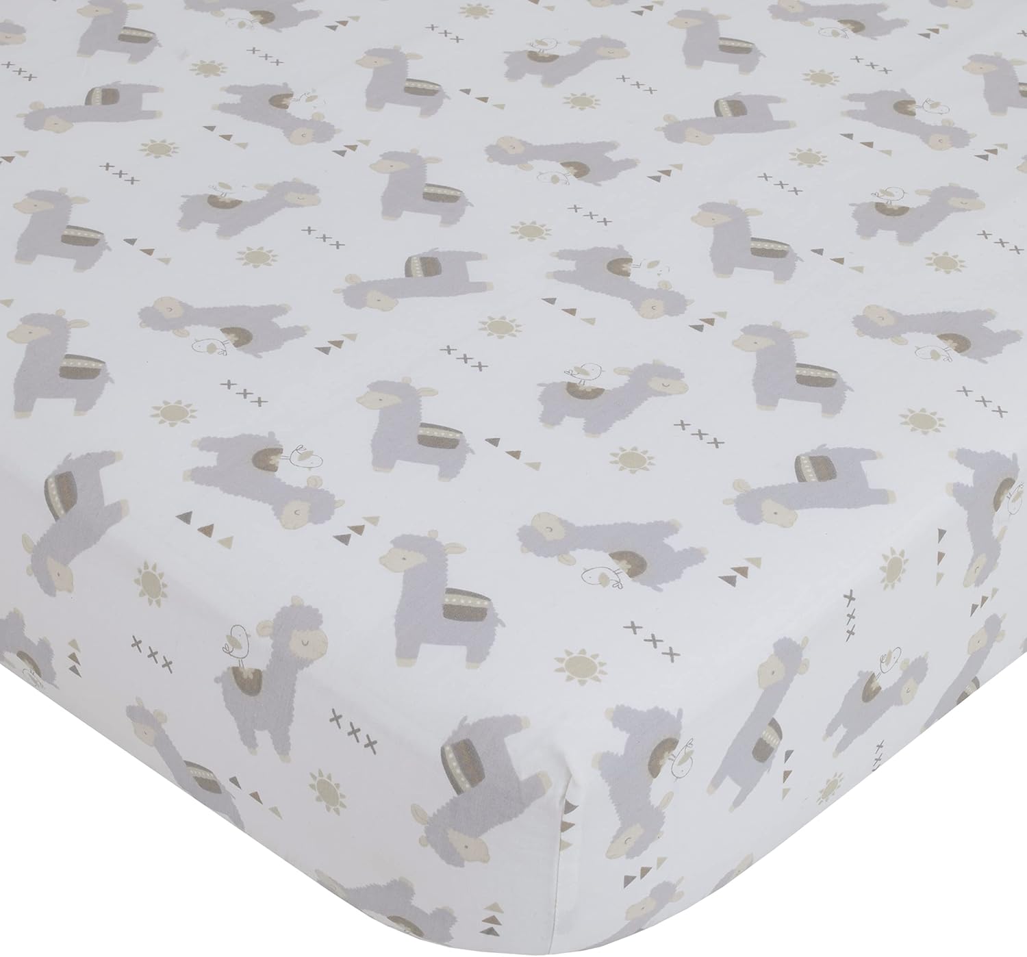 NoJo Mama's Little Llama Grey, White and Charcoal 4 Piece Nursery Crib Bedding Set - Comforter, Crib Sheet, Dust Ruffle and Nursery Organizer