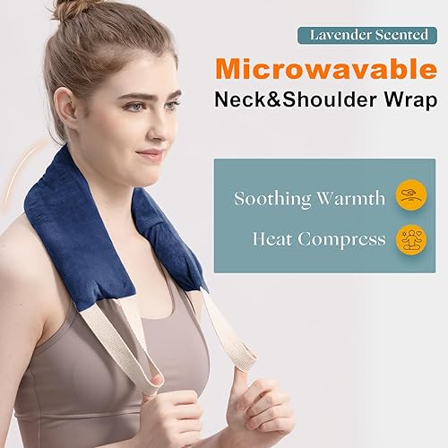 Miniatura 2 de Almohadilla térmica para cuello, hombros y espalda, apta para microondas, aroma a lavanda, funda lavable, envoltura cálida para microondas de 1.5