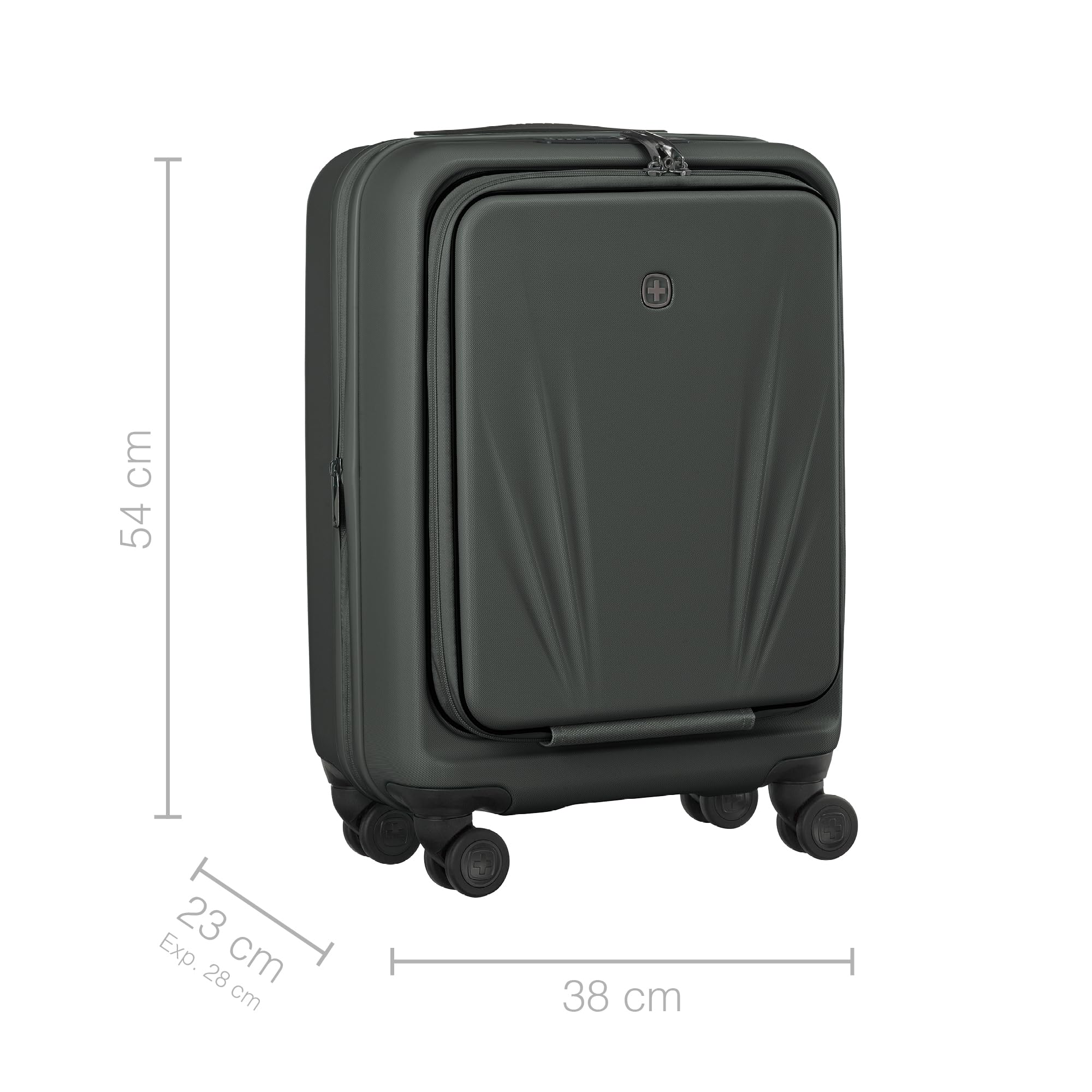 WENGER Skyon, walizka kabinowa twarda, 4 podwójne kółka, 35 (45) l, zamek TSA, antracytowy, 653563
