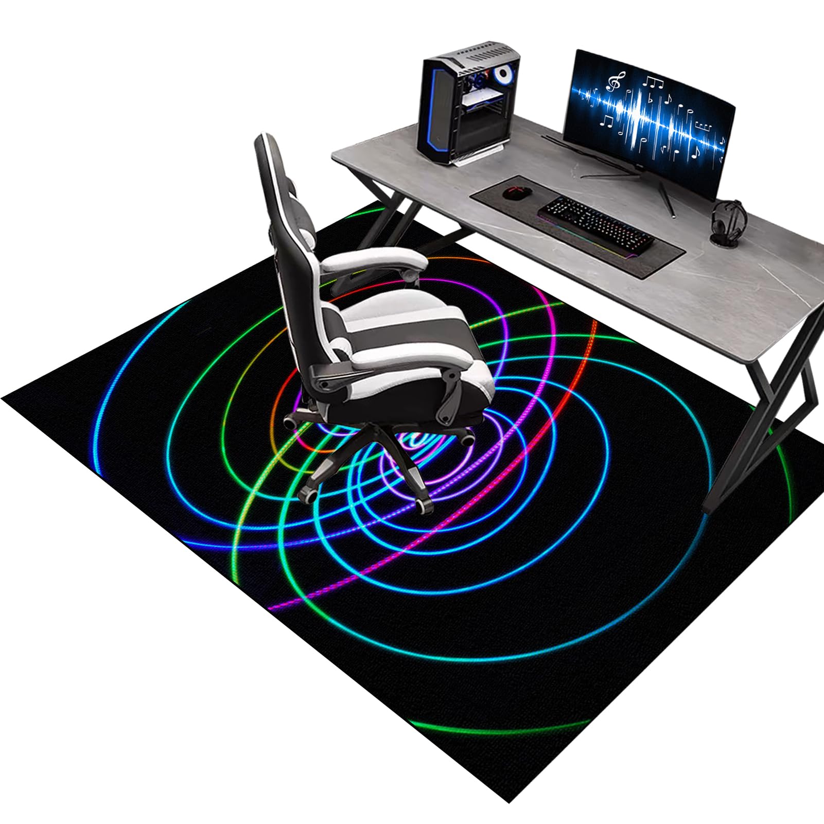 Office Gaming Chair Mats for Carpeted Floor, 120 x 150 cm Desk Chair Floor Protector Mat for Carpet, Computer Floor Mat for Carpets, Gaming Rug for Hard Floor, Floor Protector for Rolling Chair