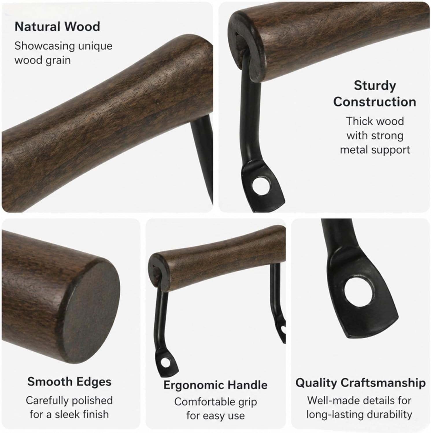 Serving Tray Handles, Wood and Metal Side Fixing Handles for Charcuterie Boards, Kitchen Trays, Dinner Plates, Natural Wood, Rectangular (2)