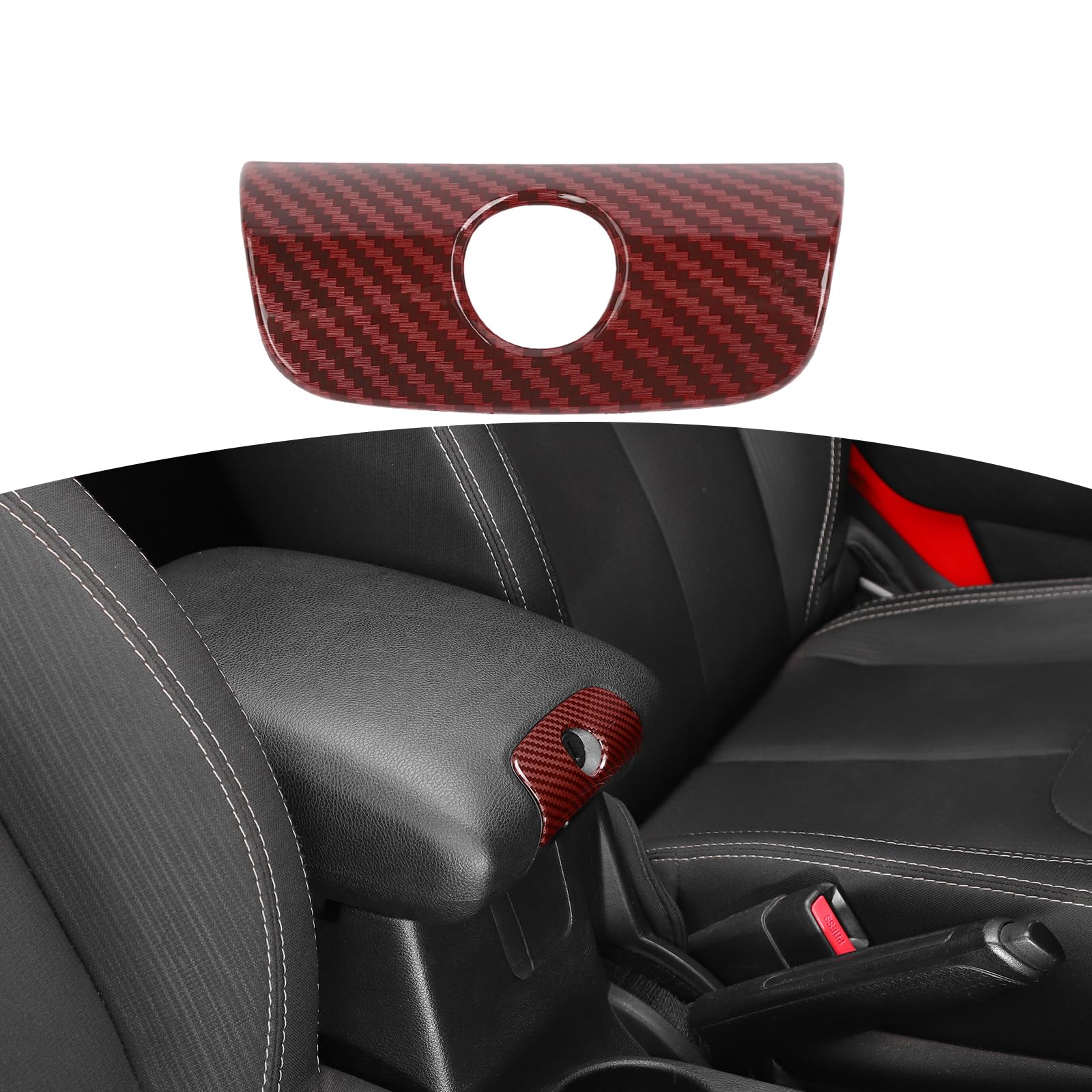 RT-TCZ for Jeep JK Center Console Armrest Keyhole Cover Trim for Jeep Wrangler JK JKU 2011-2017 ABS Red Carbon Fiber Interior Accessories