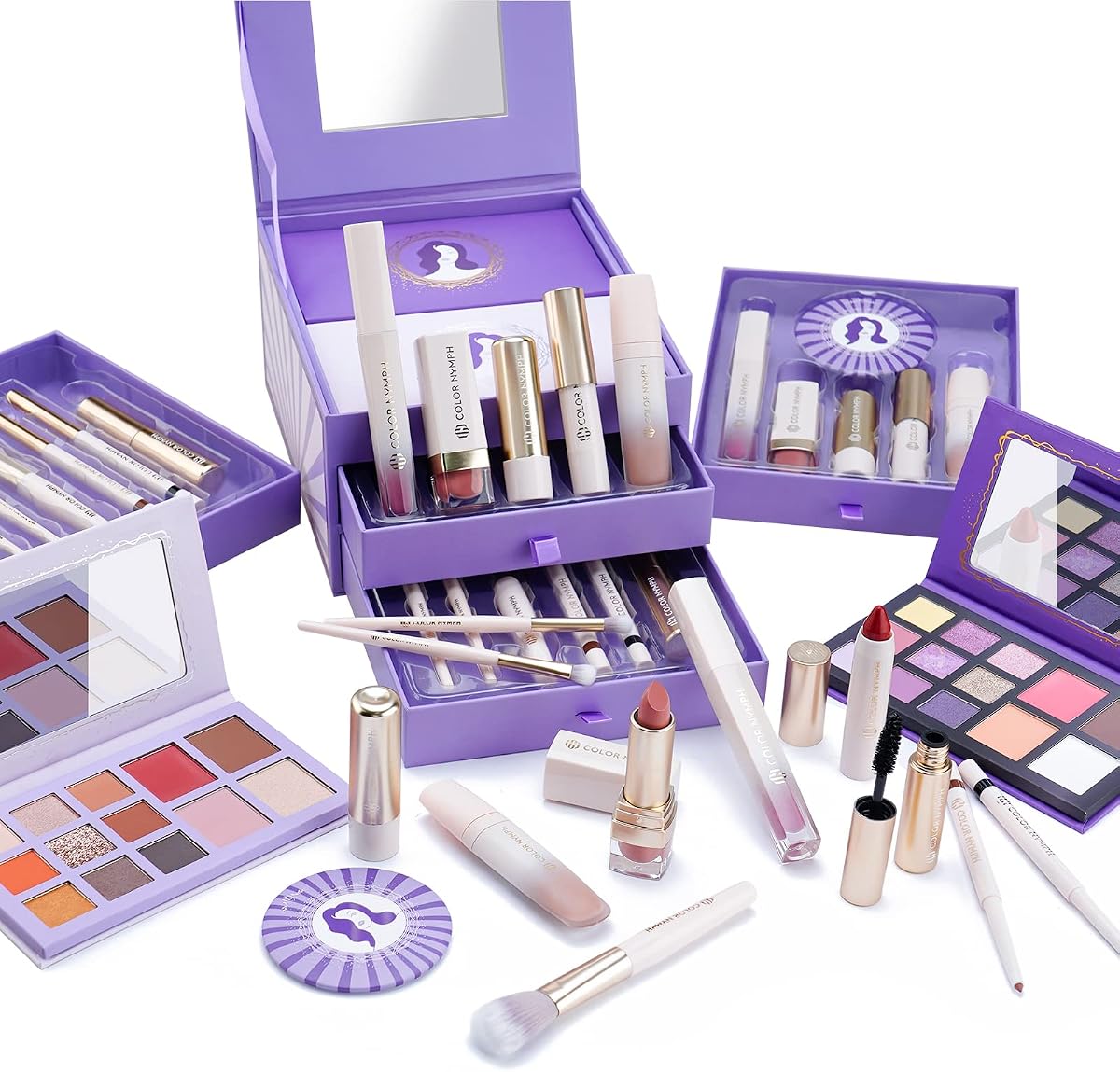 Makeup Set for Teen Girls Makeup Gift Kit Cosmetic Case Purple | Makeup Set for Girls, Removable Women Makeup Kits, Makeup Gift Kits for Brithday, Christmas Makeup Gifts, Purple Makeup Box