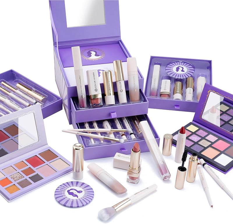 Makeup Set for Teen Girls Makeup Gift Kit Cosmetic Case Purple | Makeup Set for Girls, Removable Women Makeup Kits, Makeup Gift Kits for Brithday, Christmas Makeup Gifts, Purple Makeup Box
