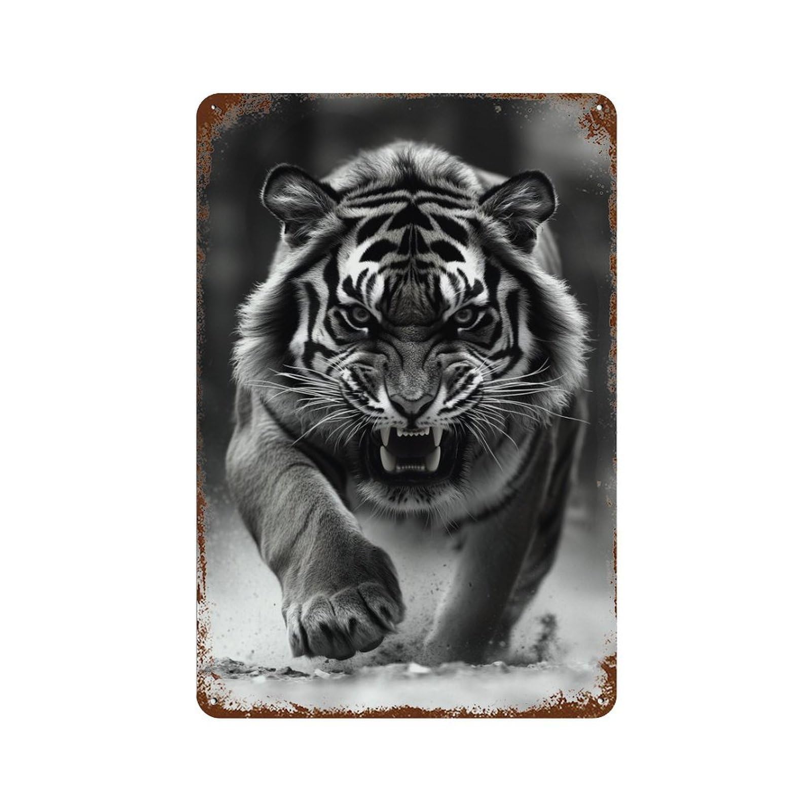 Wild Tiger Roar 11.8"x7.9" Vintage Rust Metal Sign, Shabby Chic Decor for Cafe, Home Bar And Lounge Decor